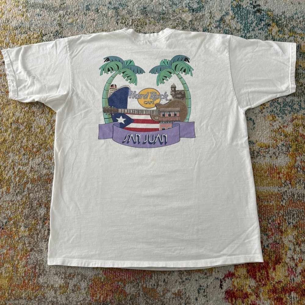 Vintage 90s Hard Rock Cafe San Juan Puerto Rico Graphic Souvenir Shirt USA XL